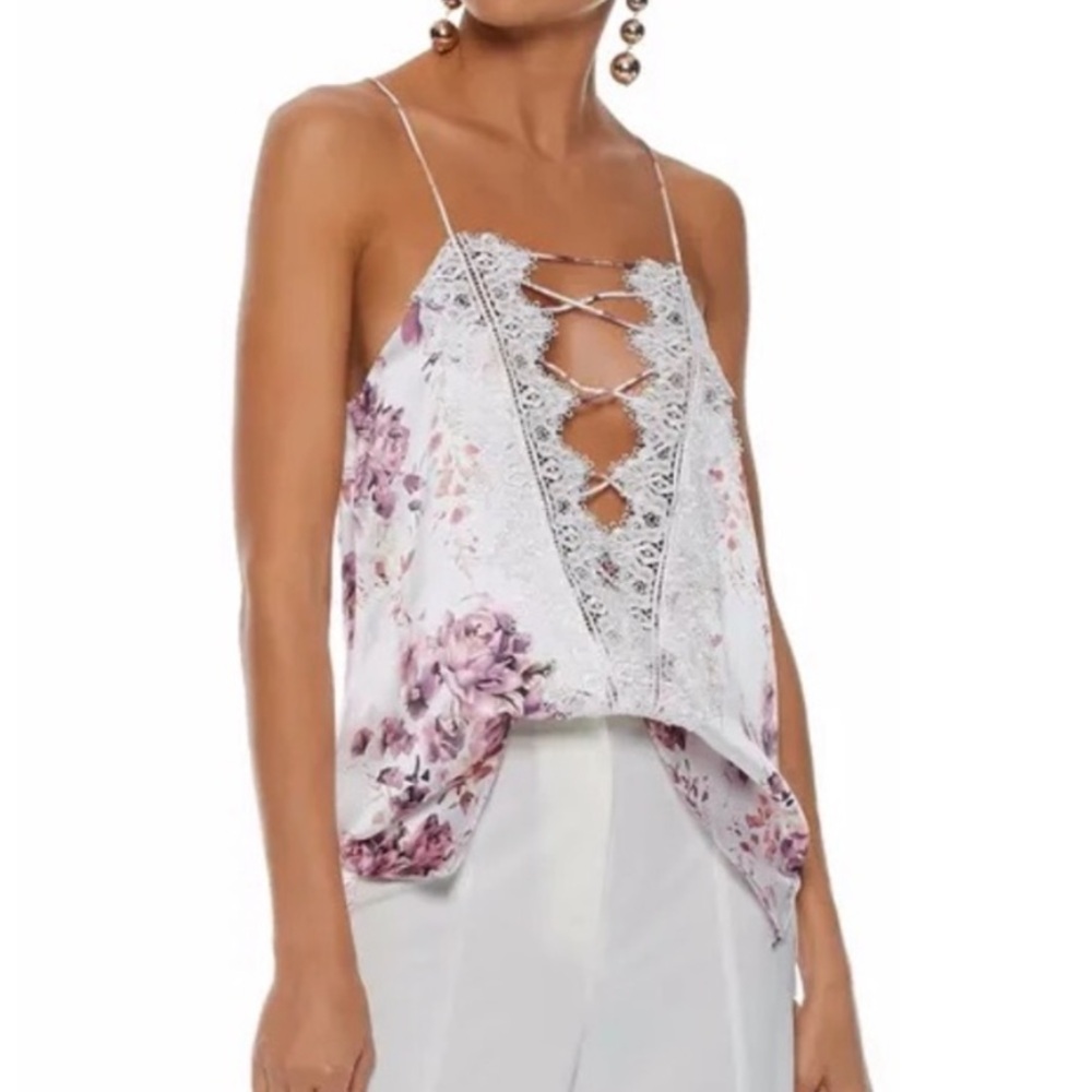 NWT Cami NYC Pink Garden Floral Charlie Charmeuse Top Size Large
